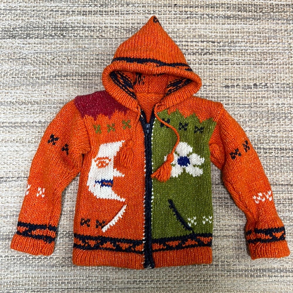 Gorgeous kids hooded sweater. Handmade moon and flower.